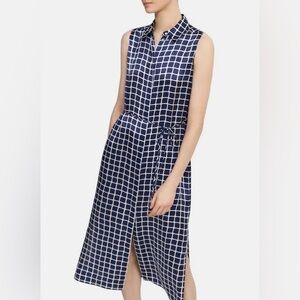 Theory Navy and White Grid Midi Dress